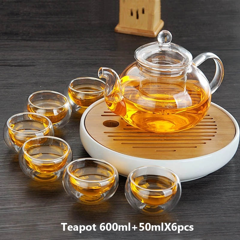 Heat-Resistant Transparent Double Layer Glass Small Kung Fu Tea Cup Set Tasting Cups Heat Insulation Hot Mug Chinese Teacups