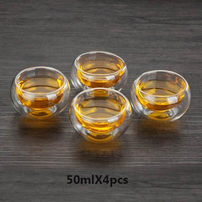 Heat-Resistant Transparent Double Layer Glass Small Kung Fu Tea Cup Set Tasting Cups Heat Insulation Hot Mug Chinese Teacups