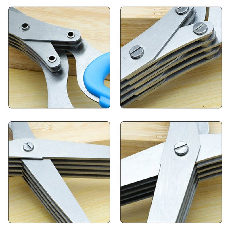Multifunctional Muti Layers Stainless Steel Knives Kitchen Scissors Scallion Cutter Herb Laver Spices Cook Cut Scissor