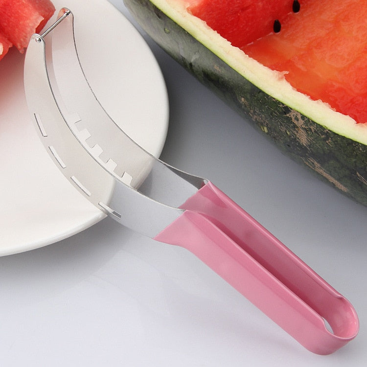 Watermelon Slicer Cutter Stainless Steel Color Non-slip Plastic Wrap Handle Not Hurt Hands Cantaloupe Kitchen Fruit Cutting Tool