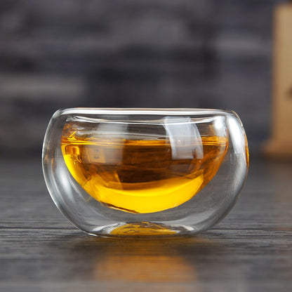 Heat-Resistant Transparent Double Layer Glass Small Kung Fu Tea Cup Set Tasting Cups Heat Insulation Hot Mug Chinese Teacups