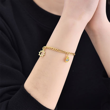Gold Color Stainless Steel Sun and Moon Pendant Punk Link Chain Couple Bracelets for Women Men Magnetic Heart Jewelry pulseras