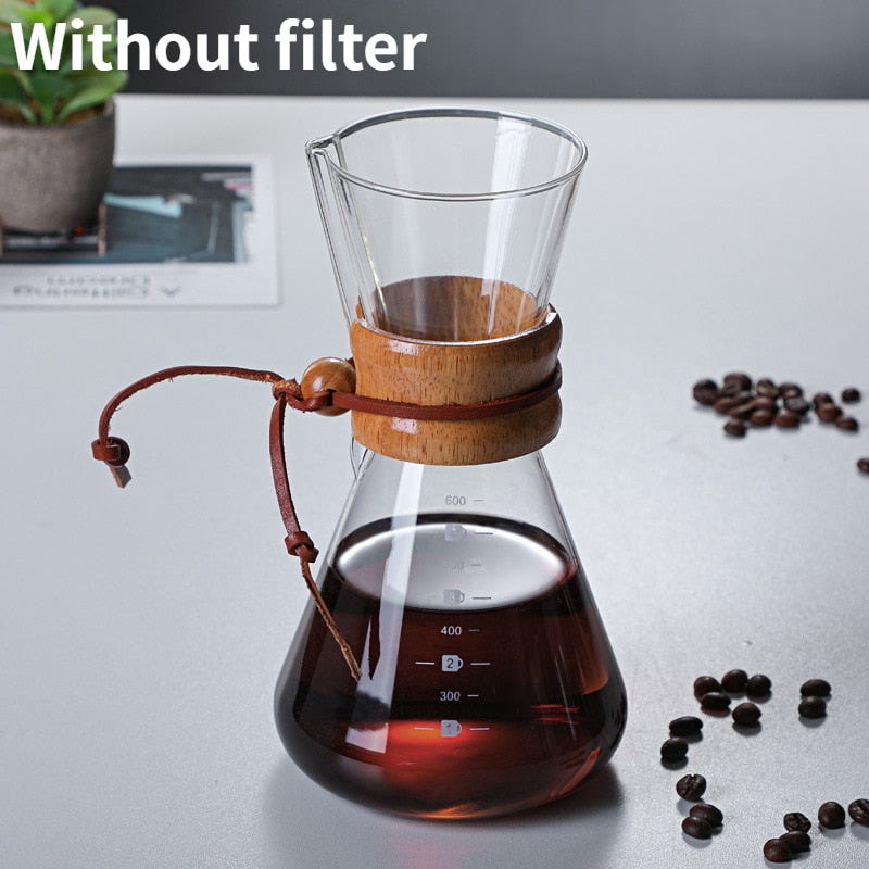 Glass Coffee Kettle with Stainless Steel Filter Drip Brewing Hot Brewer Coffee Pot Dripper Barista Pour Over Coffee Maker 400ml