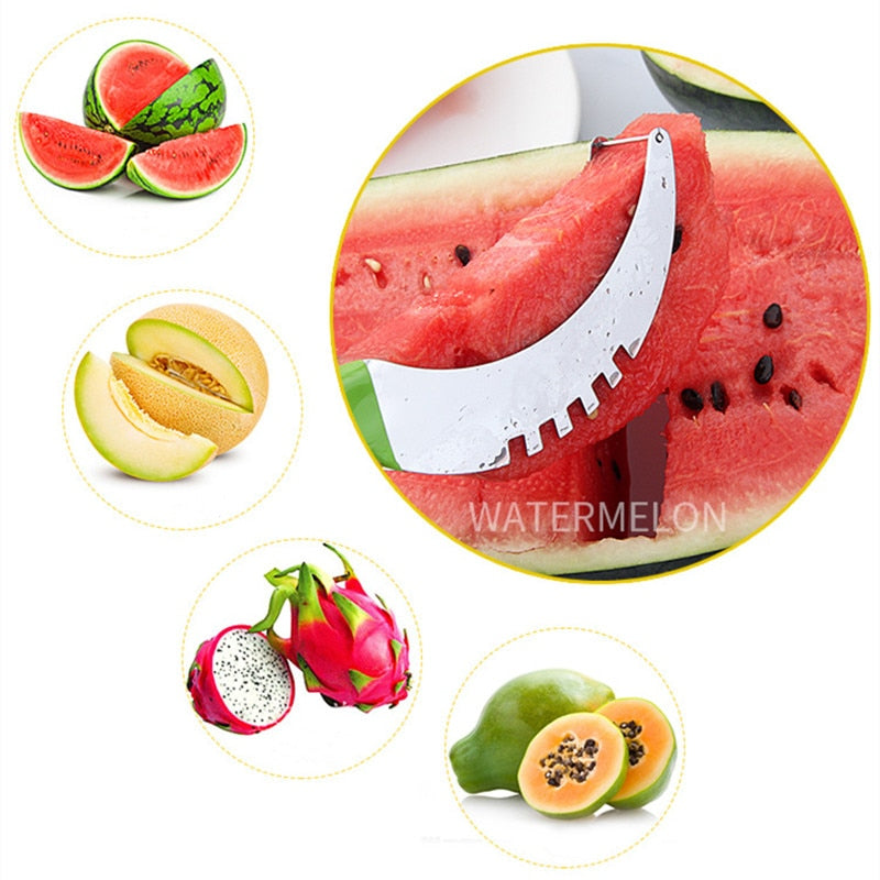 Watermelon Slicer Cutter Stainless Steel Color Non-slip Plastic Wrap Handle Not Hurt Hands Cantaloupe Kitchen Fruit Cutting Tool