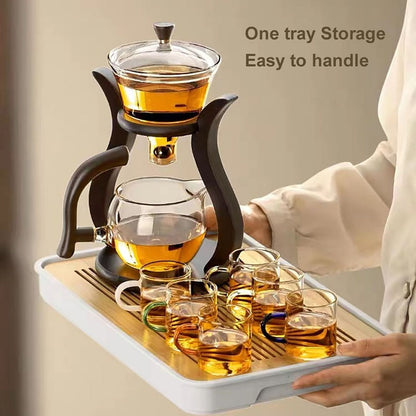 BOZZH Heat-Resistant Glass Tea Set Magnetic Water Diversion Rotating Cover Bowl Automatic Tea Maker Lazy Kungfu Teapot Drinking