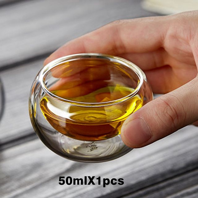 Heat-Resistant Transparent Double Layer Glass Small Kung Fu Tea Cup Set Tasting Cups Heat Insulation Hot Mug Chinese Teacups