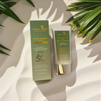 Glow Shield – Organic Tinted Sunscreen SPF 50 | Porcelain & Natural | Maria Aires Signature Skincare