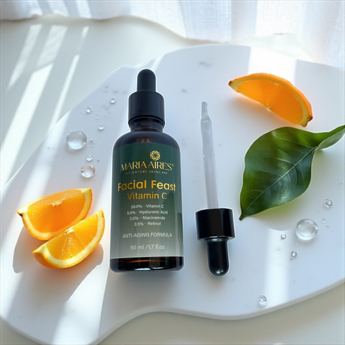 Facial Feast – Vitamin C Brightening & Anti-Aging Serum | 20% Vitamin C + Retinol + Hyaluronic Acid | Maria Aires Skincare