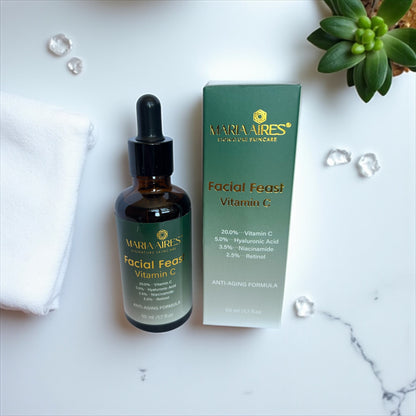 Facial Feast – Vitamin C Brightening & Anti-Aging Serum | 20% Vitamin C + Retinol + Hyaluronic Acid | Maria Aires Skincare