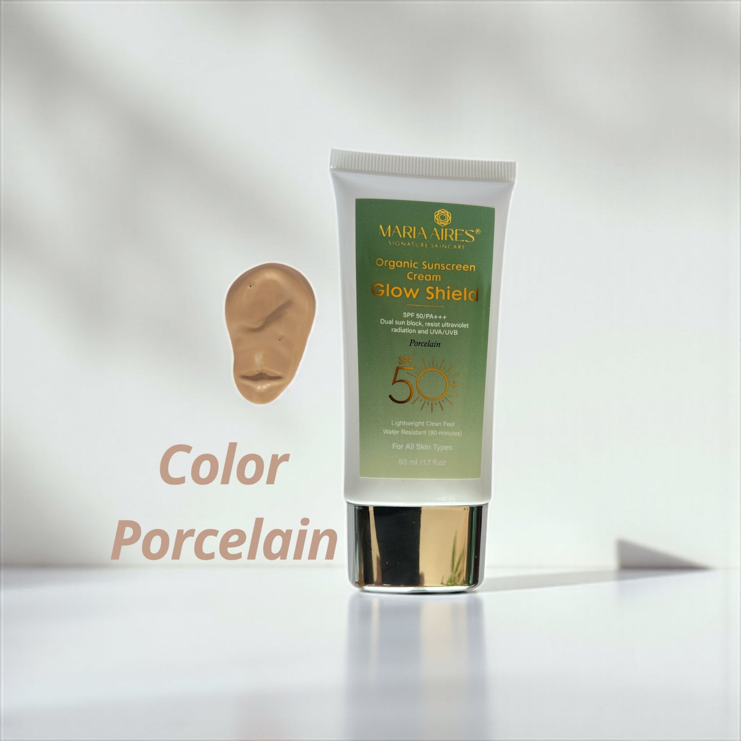 Glow Shield – Organic Tinted Sunscreen SPF 50 | Porcelain & Natural | Maria Aires Signature Skincare