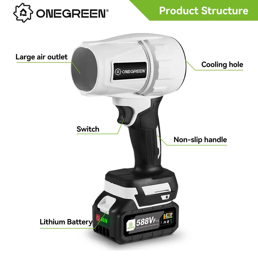 ONEGREEN 2000W Electric White Turbo Fan Blowers 200M/S Handheld Jet Fan Snow Leaf Dust Blowing Power Tool for Makita 18V Battery