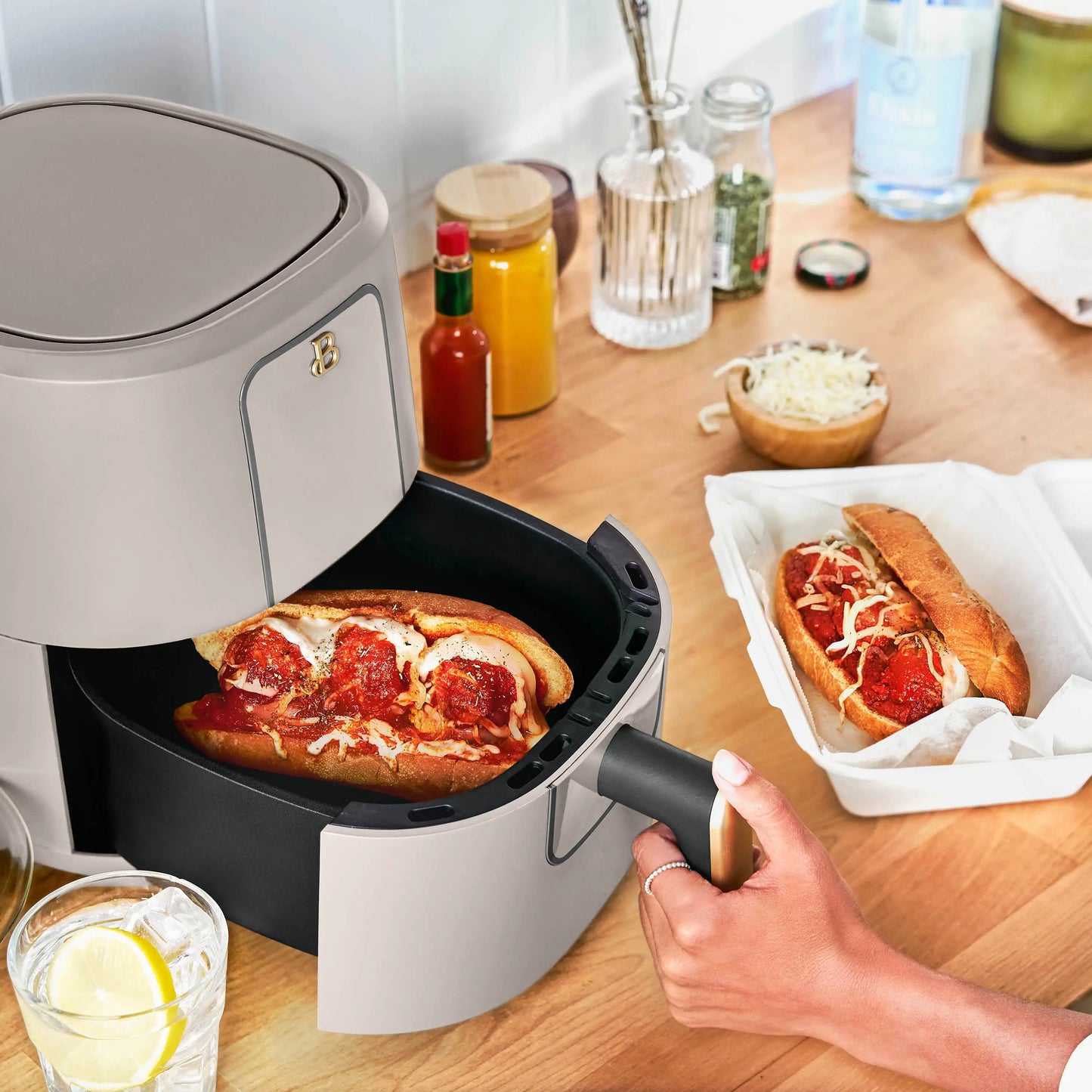 Beautiful 3 Qt Air Fryer with TurboCrisp Technology, Porcini Taupe by Drew Barrymore