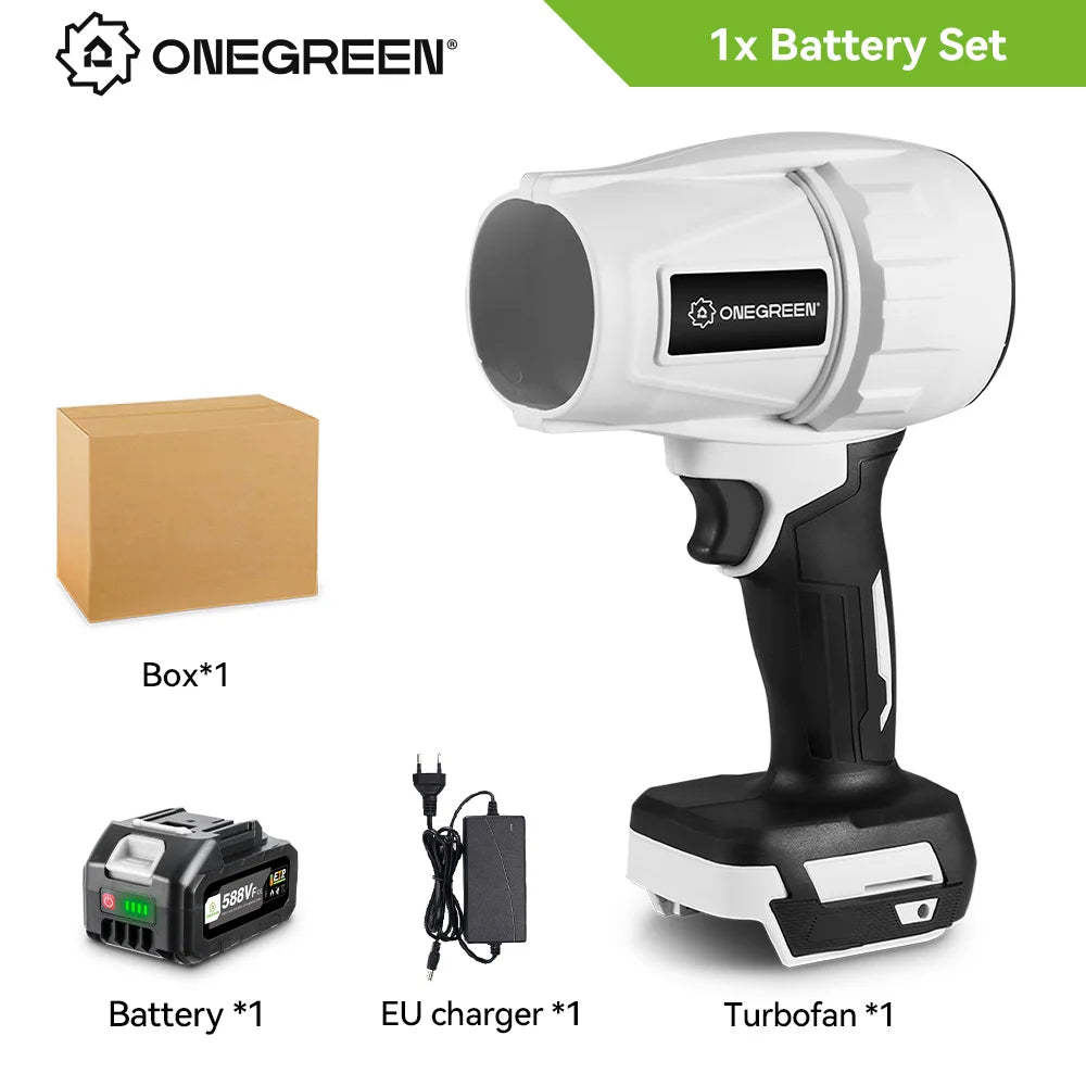 ONEGREEN 2000W Electric White Turbo Fan Blowers 200M/S Handheld Jet Fan Snow Leaf Dust Blowing Power Tool for Makita 18V Battery